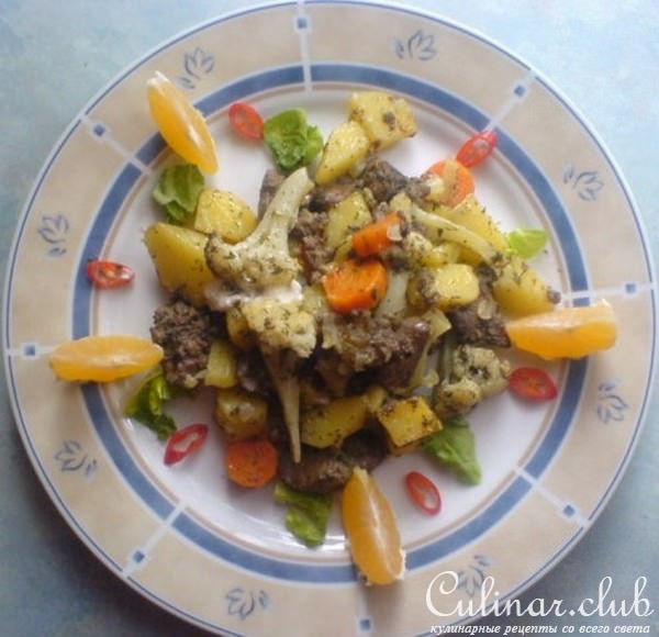 Печень куриная с картофелем и цветной капустой