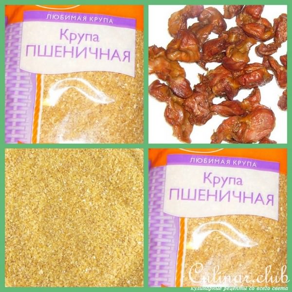 Пшеничная каша с куринными желудочками