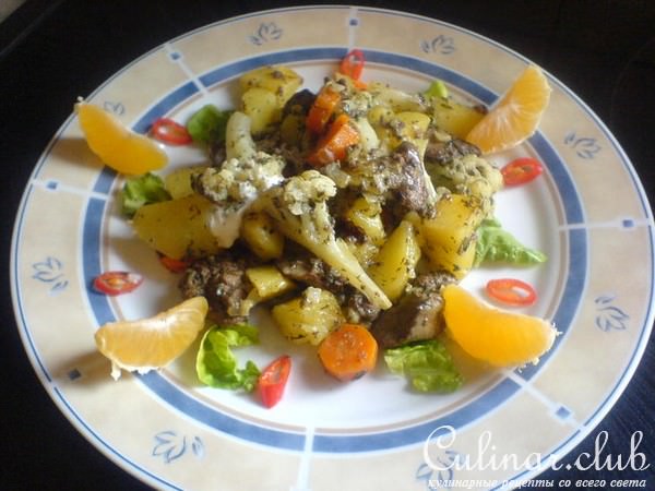 Печень куриная с картофелем и цветной капустой