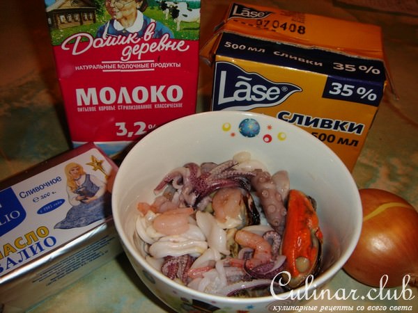 Молочный суп с морепродуктами