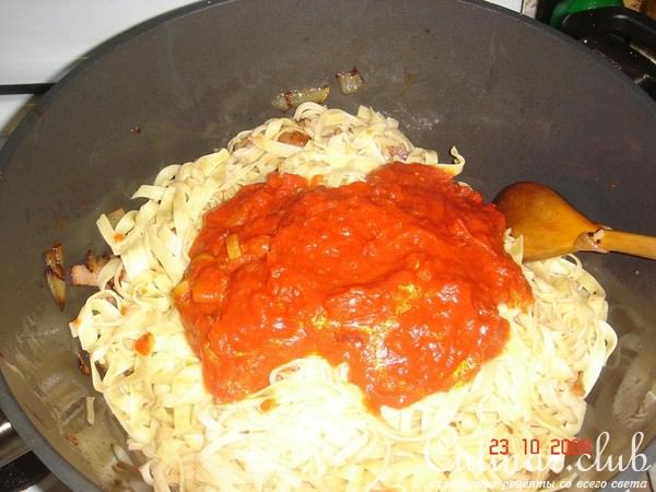 Макароны феттучини (fettuccine) с беконом и грибами