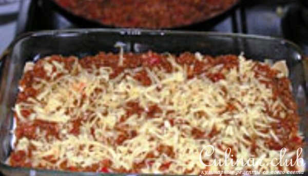 Лазанья с шампиньонами и фарша 
