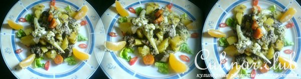 Печень куриная с картофелем и цветной капустой