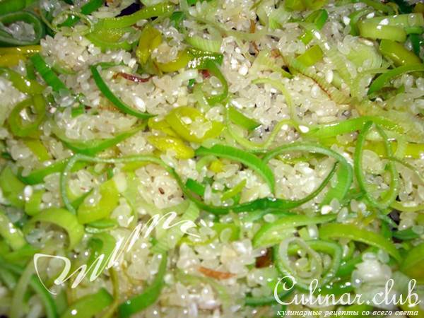 ризотто с пореем,беконом и горошком