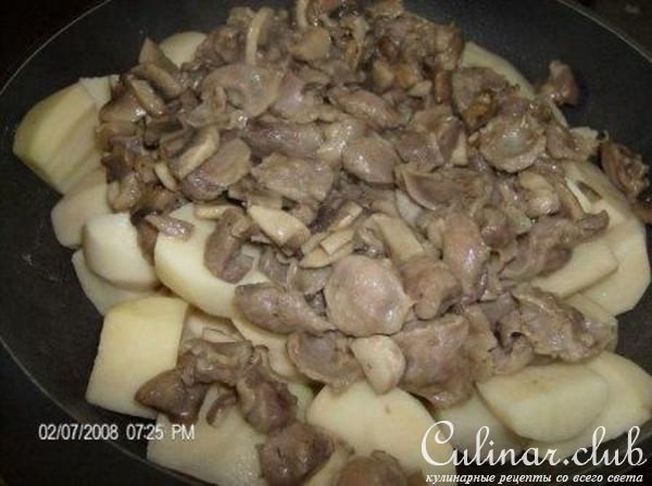 Жаркое из куриных пупочков с грибами