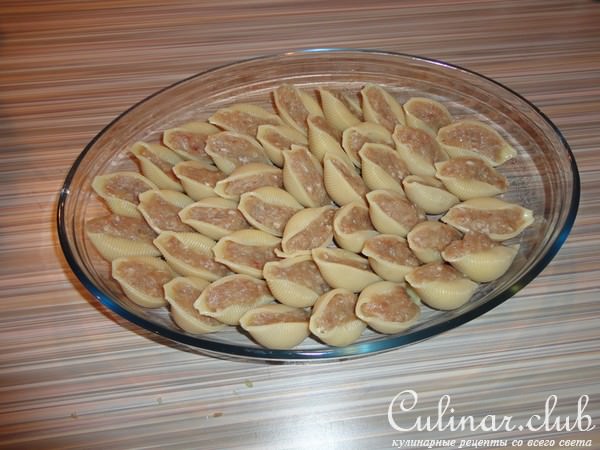 Конкильони со свининой запеченые под сыром (Вариант)