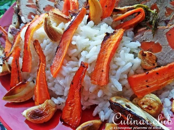 Cвинина,запечённая с морковью и фенхелем с рисом на гарнир 