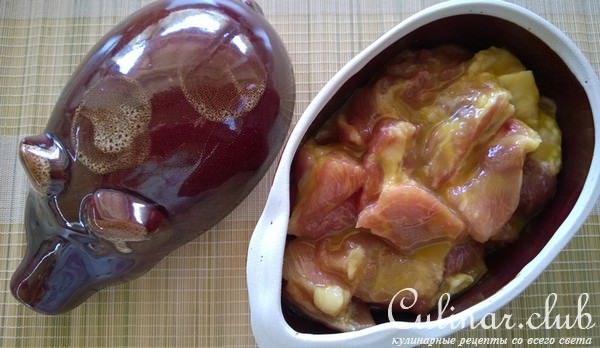 Запеченное мясо в горшочках с красной смородиной.