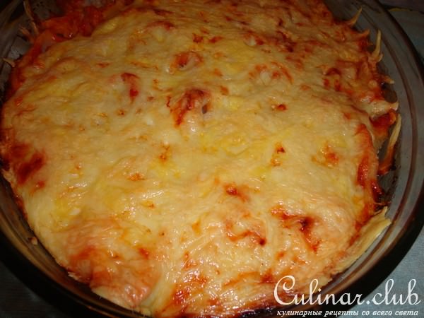 Конкильони со свининой запеченые под сыром (Вариант)