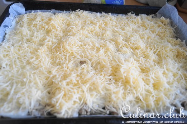 Расплющенный торт из риса с мясной начинкой