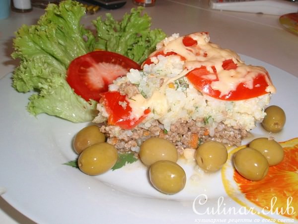 Запеканка мясная с рисом!