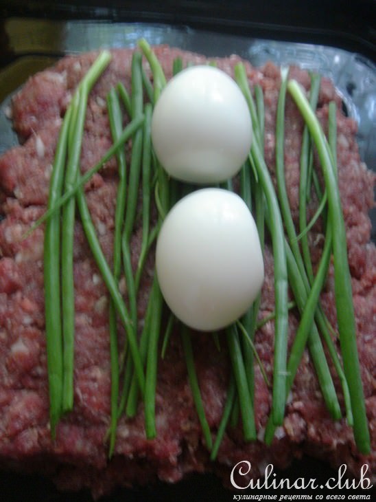 Мясной рулет с яйцом и зеленым луком
