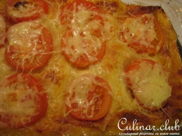 Лазанья с помидорами, сыром и ветчиной
