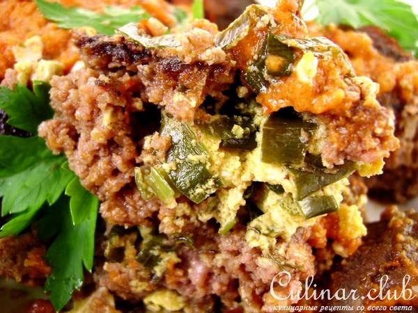 Зразы мясо-баклажановые в пикантном ореховом соусе.