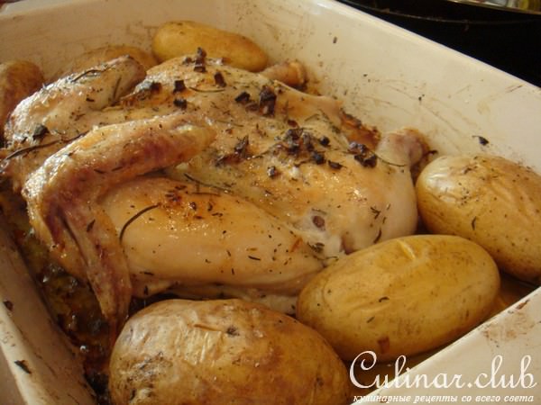 Цыпленок с чесноком, тимьяном и лимоном