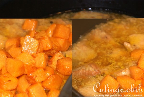 Тушенная пряная курица с тыквой