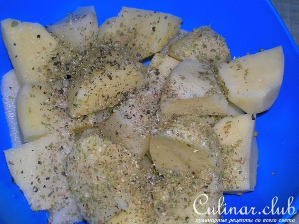 Цыпленок с картофелем запеченный с лимонным соком и орегано в оливковом масле ( Критская кухня)