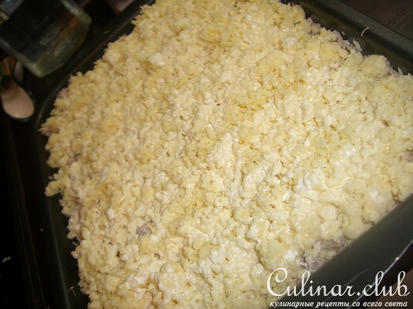 Запеканочка рисовая с курятинкой и сыром:)