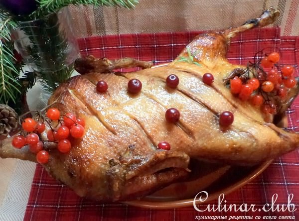 Рождественская утка с яблоками, клюквой и черносливом!