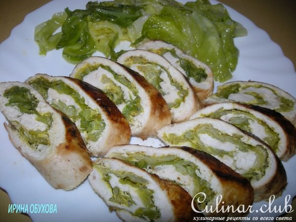Куриный рулет с капустой
