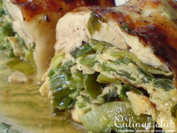 Куриные окорочка,фаршированные пореем и яйцом