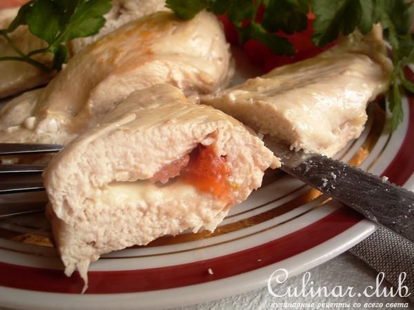 Куриные грудки, фаршированные сыром и помидорами. ФМ « Моя иллюстрация к рецепту».