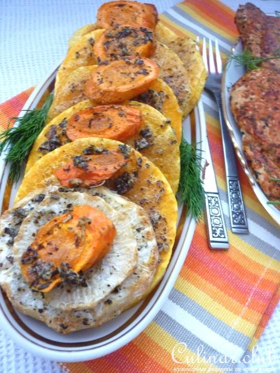 Запечённые овощи к нежной курочке