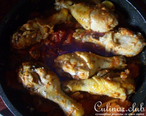 Голень цыпленка в красном вине или почти Coq au vin