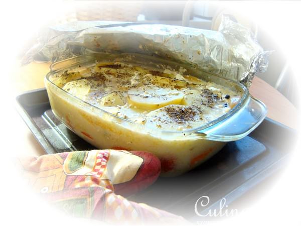 Зубатка с овощами и айвой из духовки.