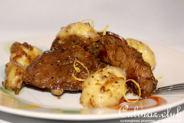 Печень индейки с бананом и ромом