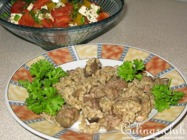 Ризотто с куриной печенью и шампиньонами 