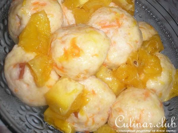 "Фрикадельки из моркови и творога с цукатами в апельсиново-медовой глазури" 