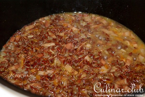 Красный рис (red rice) с беконом и овощами.Тест-драйв
