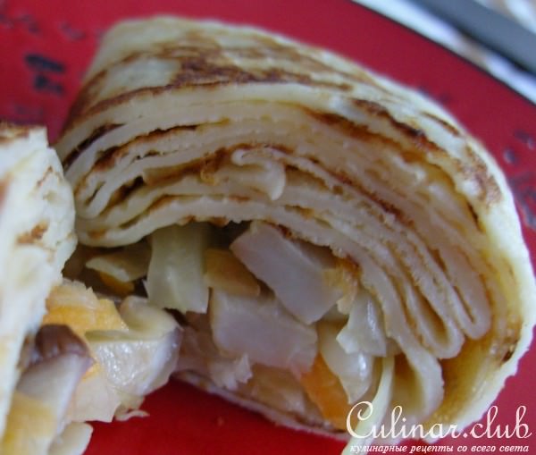 Блинчики с грибами и капустой