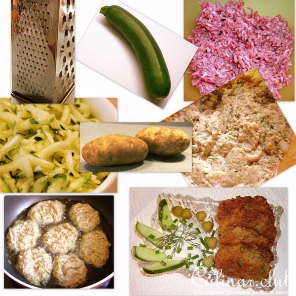 Оладьи с цуккини, да картофельно-мясные с соусом «Tzatziki» (Цацики)