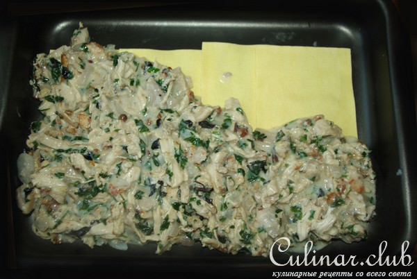 Лазанья с курицей и грецкими орехами