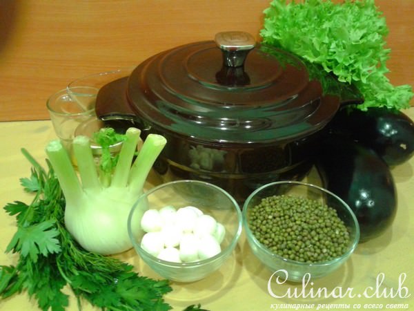 Закуска из баклажана и маша с маринованным фенхелем и моцареллой