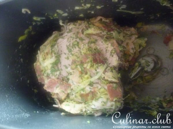 Закусочный хлеб с луком и беконом на отваре из краснокочанной капусты(для ХП)