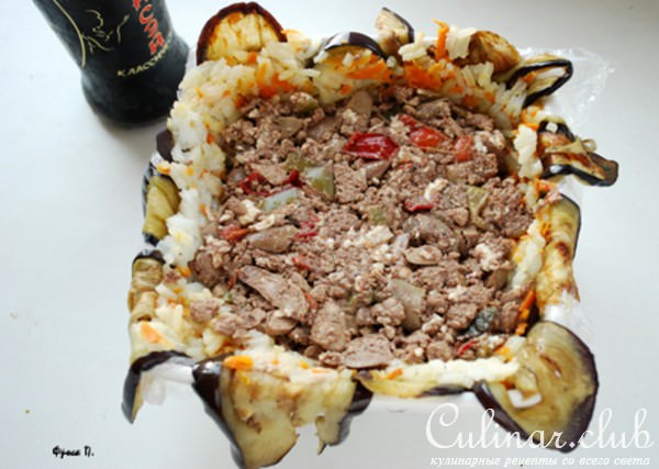 Закуска из баклажанов, риса и куриной печени "Блиндаж"