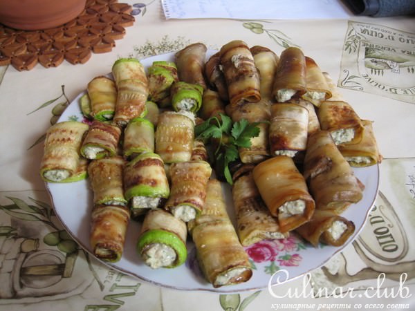Рулетики из баклажанов и цуккини (постные)