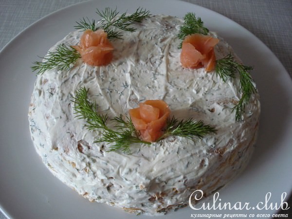 Блинчатый пирог с красной рыбой (вариант)