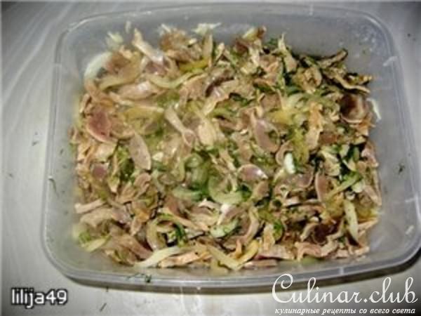 Закуска из куриных пупков (желудочков)