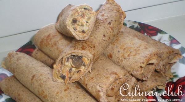 Печеночные нежные блинчики с грибной начинкой