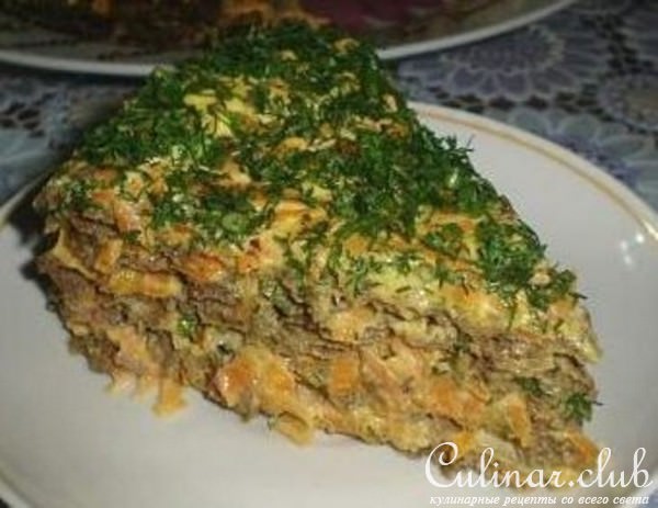 Cлоённый тортик из печёнки