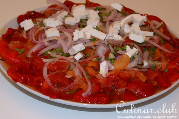 Закуска из запечёного перца с луком.чесноком и брынзой