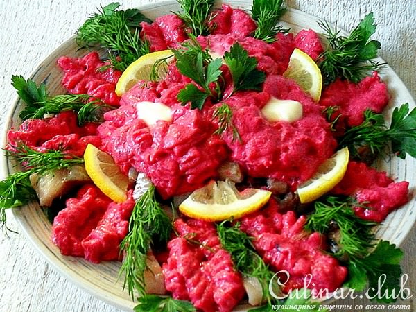 Селёдочка под свекольным крем-соусом