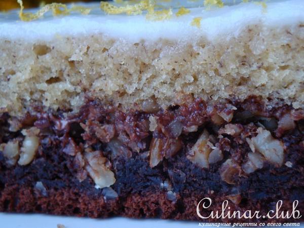 Бананово-шоколадный кекс с орехами и лимонной глазурью. Любимый