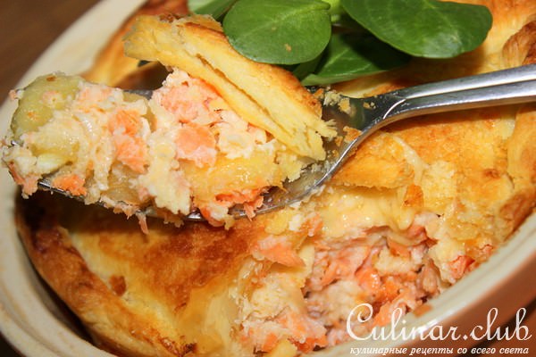 Авторский "Двухэтажный пирог" с рисом и семгой.