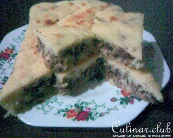 Пирог с шампиньонами и сыром