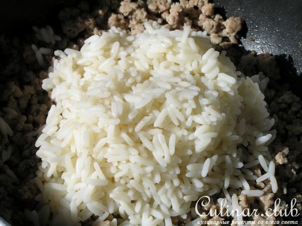 Мясной пирог с рисом, карамелизированным луком и яблоками